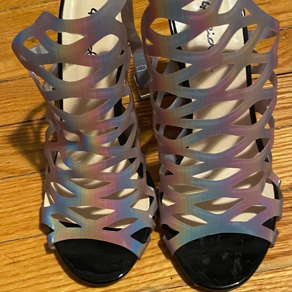 Qupid size 6.5 Hologram Peep Toe Slingback Stiletto